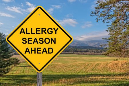 Yellow caution sign that says allergies ahead