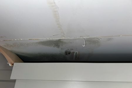 water and mold damage on a ceiling