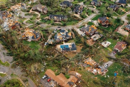 aerial view of damaged homes