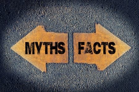 two arrows pointing in opposite directions with the words myths and facts on them